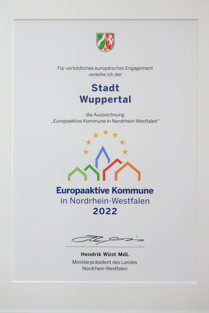 Auszeichnung der Stadt Wuppertal als europaaktive Kommune